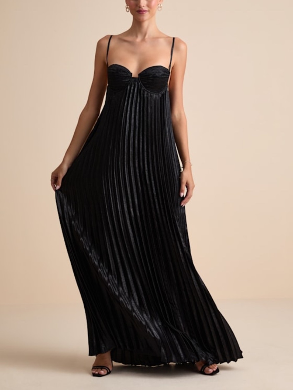 Lulus Brilliant Allure Black Pleated Maxi Dress